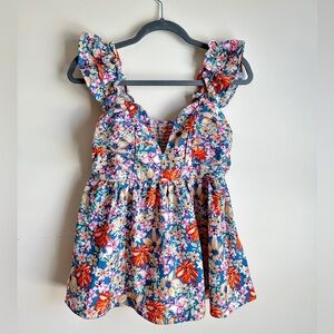 Multicolored Floral Tank Top with Sweetheart Neckline